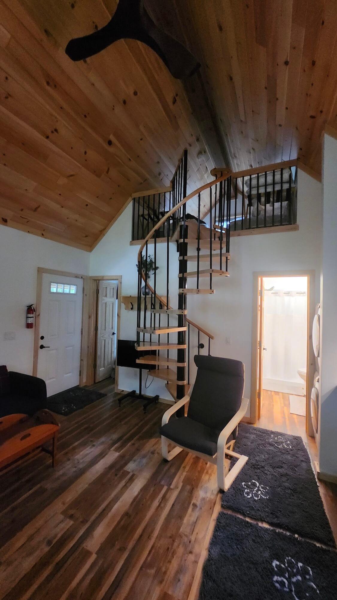 Stairs up to loft