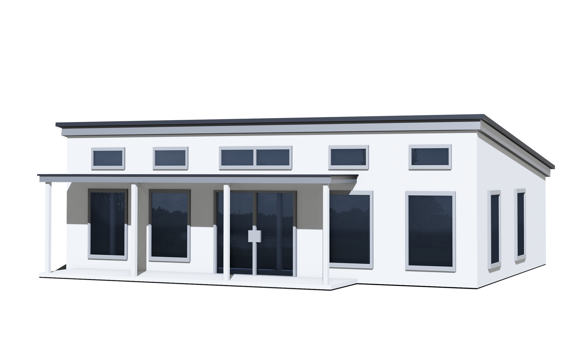 Rendering of a Modern prefabricated house kit made of structural insulated panels